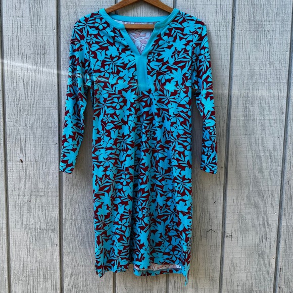 Lands' End Floral Print 100% Cotton Long Sleeve‎ Dress Casual Comfy Everyday - Picture 1 of 8